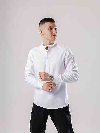 Льняная рубашка с длинным рукавом casual Pobedov Exlnt. Белая рубашка мужская Киев