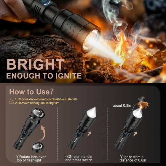 Ліхтар акумуляторний SKYFIRE LED, 900000 лм, до 1000 м, 4 режими, Zoom, USB-C, IP67, чорний Київ