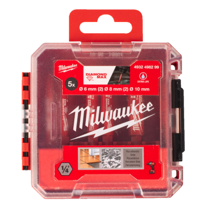 Набір коронок алмазних Diamond Plus MILWAUKEE (1/4 Hex) (діаметр 6, 6, 8 , 8, 10мм) Одеса - фото 3