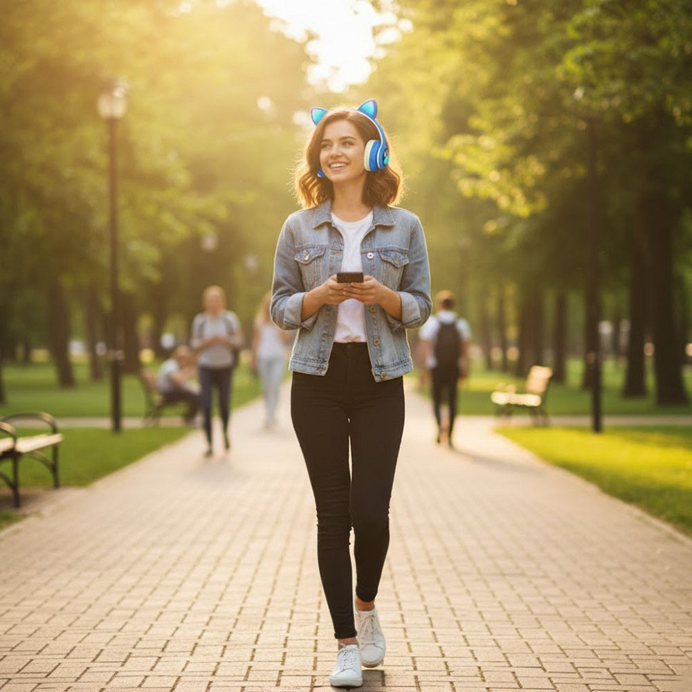 Бездротові навушники з котячими вушками, VZV-23M, Сині / Дитячі Bluetooth навушники з мікрофоном Київ - фото 9