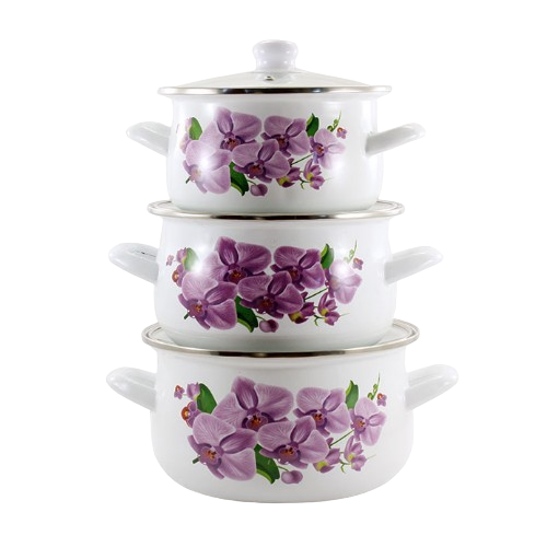 Набір каструль 3 предмети Орхідея 2 (каструлі 2/3/4л) емальовані бузкова 2W Interos Житомир - изображение 1