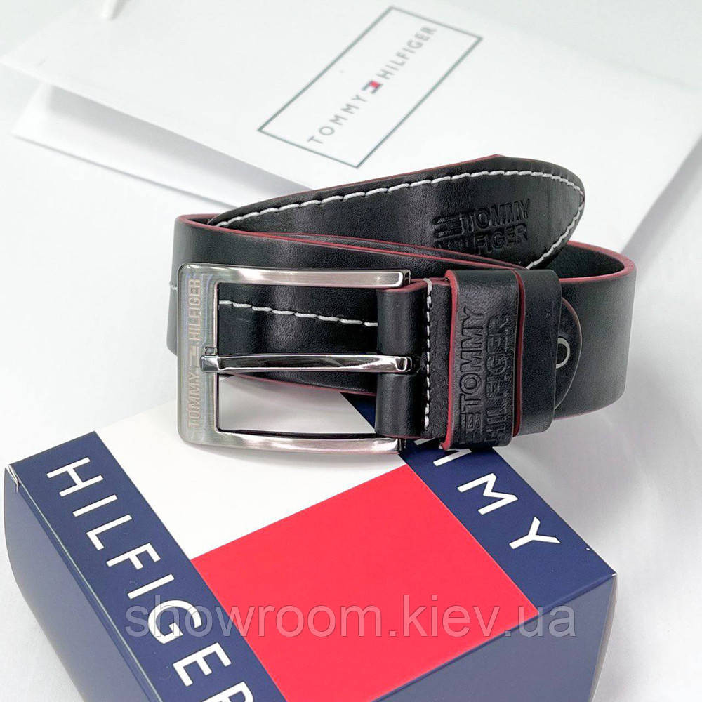 Мужской кожаный брендовый ремень (021) черный Киев - изображение 3