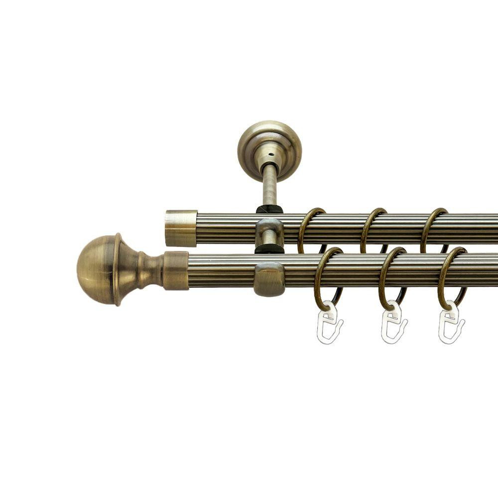 Карниз Orvit Бостон металевий дворядний відкритий рифлена труба кільце металеве Антик 19\19 мм 300 см (00-00022076) Львів - фото 1