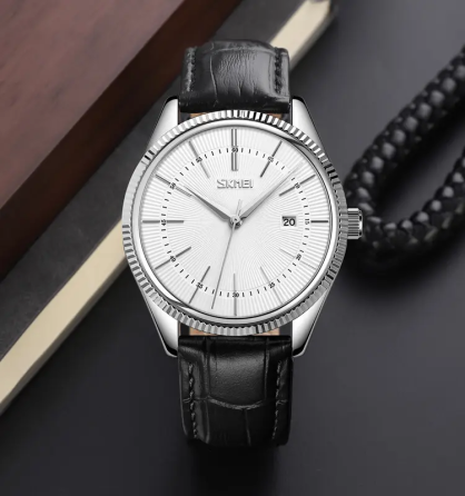 Чоловічий наручний годинник Skmei 9298 (Сріблястий з білим циферблатом) Київ