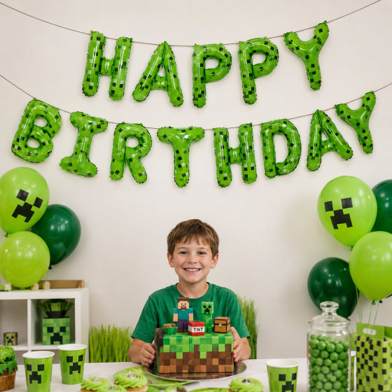 Фольгированные надувные шары буквы гирлянда Happy Birthday Майнкрафт 40 см Киев
