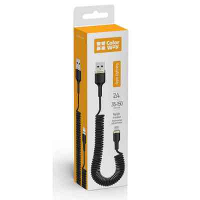 Дата кабель USB 2.0 AM to Lightning 1.0m spiral black ColorWay (CW-CBUL051-BK) Винница