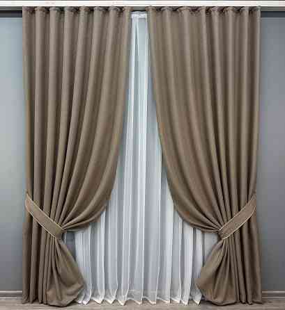 Комплект готовых штор VR-Textil Лен-блекаут Лен Мешковина № 825ш Темный беж 200х270см 2 шт (32-103) Киев