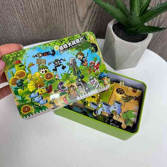 Дитячі пазли розвивальні Plants vs Zombies у металевій коробочці, пазли для дітей рослині проти Зомбі ( 23812 ) Харків