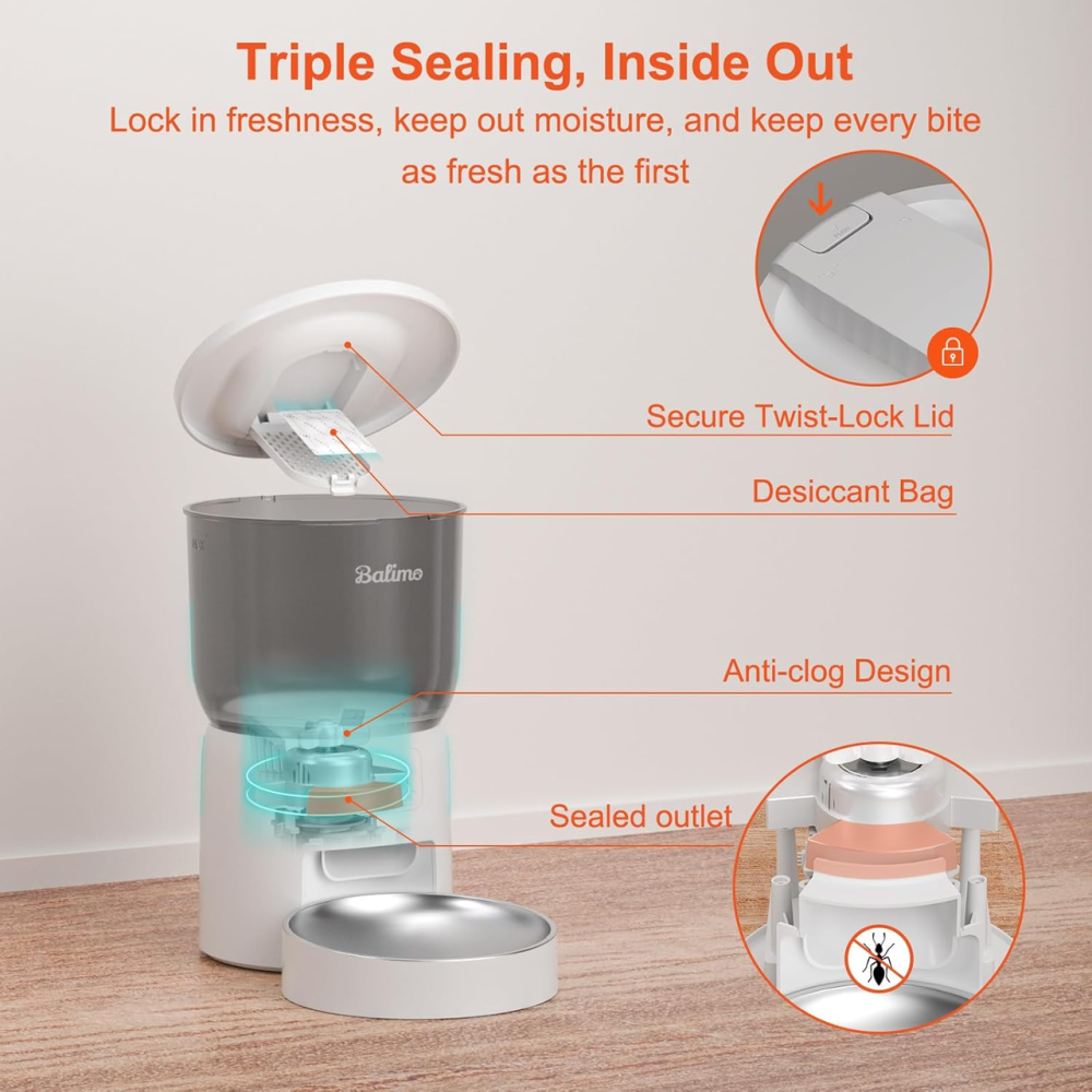 Автоматическая кормушка Balimo 3л с Wi-Fi: Умный дозатор корма для котов и собак, управление со смартфона, миска из нержавеющей Киев - изображение 4