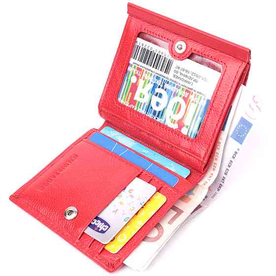 Яркий небольшой женский кошелек с монетницей снаружи из натуральной кожи ST Leather 22543 Красный Киев