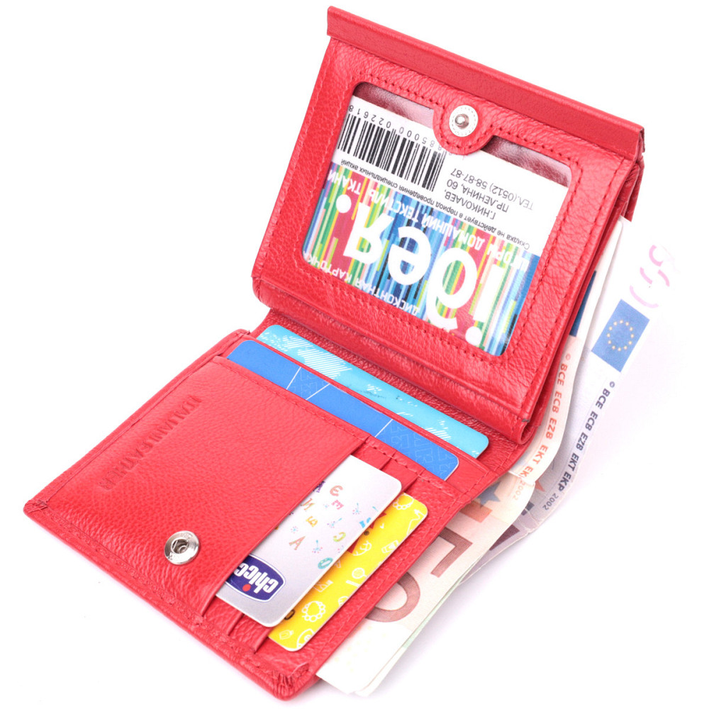 Яскравий невеликий жіночий гаманець з монетницею з натуральної шкіри ST Leather 22543 Червоний Київ - фото 4