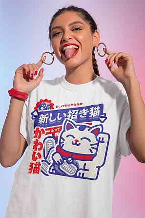 Футболка для хлопчика з аніме принтом Манекі Неко Кат Джапанесе оверсайз (зріст від 165 до 180) Чорний AnimeJ0203m Дніпро