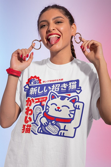 Футболка для мальчика аниме Манеки Неко Кат Джапанесе оверсайз (рост от 165 до 180 ) Черний AnimeJ0203m Днепр - изображение 1