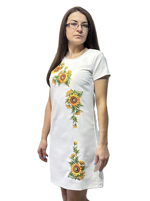Жіноча вишита сукня білосніжна Соняхи короткий рукав Київ - фото 2