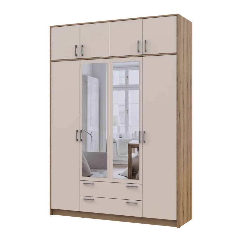 Шафа для одягу Doros Ронді з антресоллю і дзеркалом Дуб Артизан/Кашемір 4ДСП 160х52х236 DRS-011680 (80737831) Дніпро - фото 1