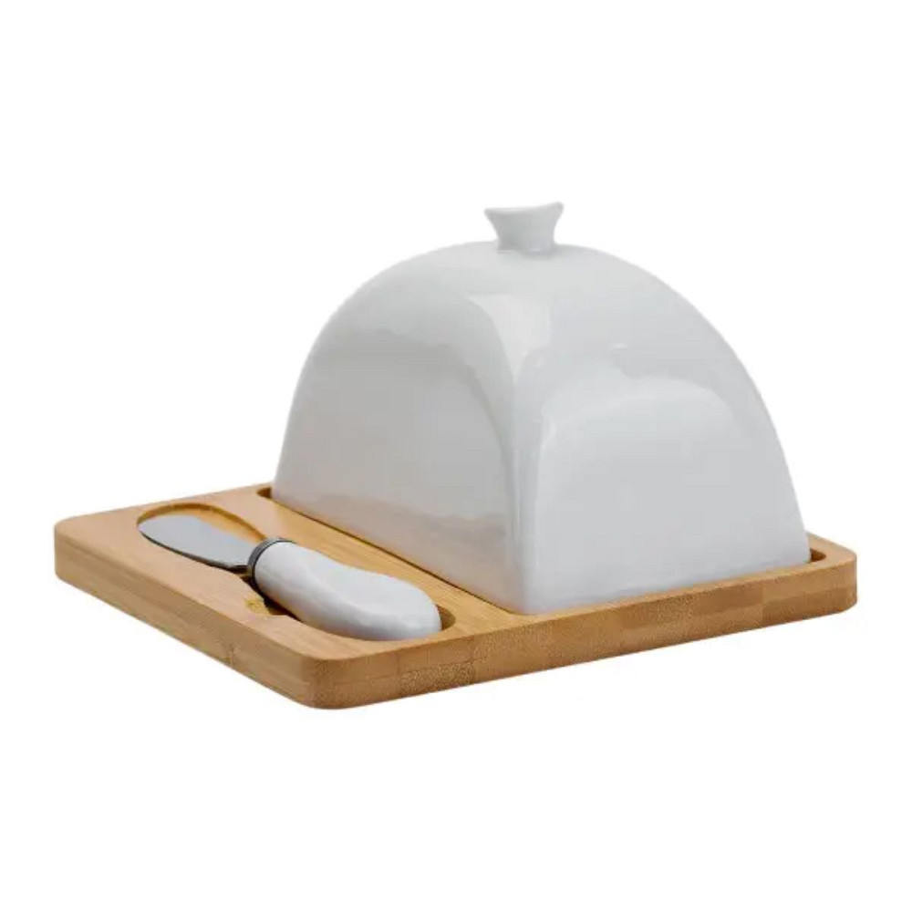 Yiwu Маслянка порцелянова 15×15×9 см з ножем на підставці Киев - изображение 1