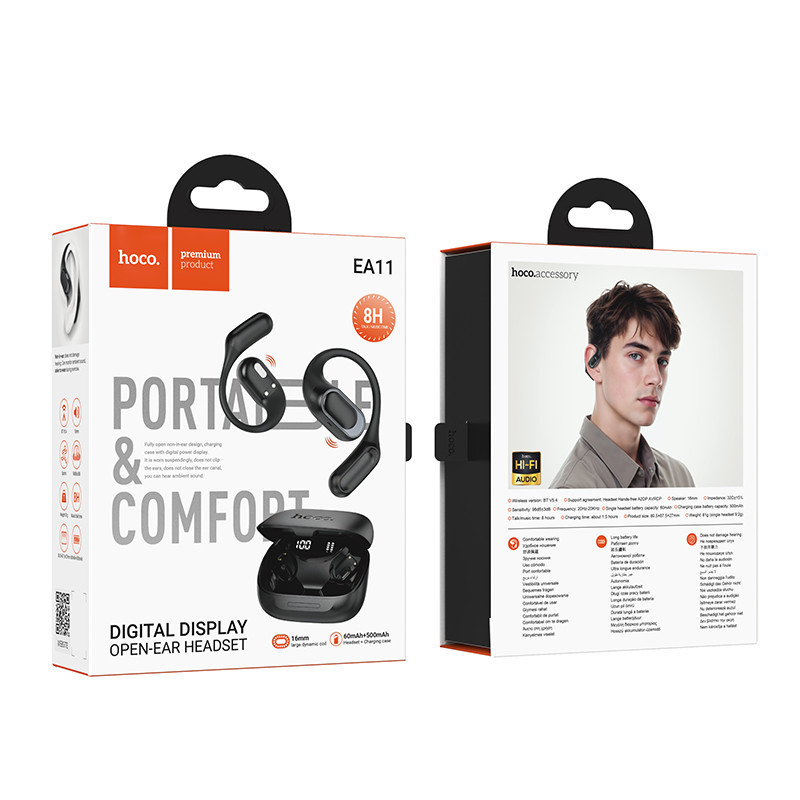 Бездротові навушники TWS HOCO EA11 Honey open true wireless, Black Одеса - фото 2