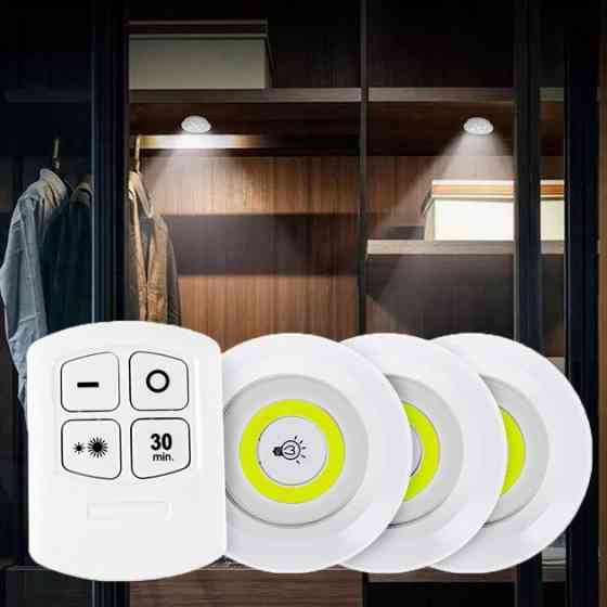 Набір портативних СОВ світильників на батарейках з пультом дистанційного керування (3шт., білий) Київ