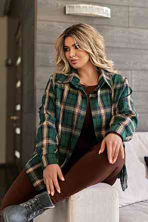 Жіноча сорочка в клітинку оверсайз "Wise" | Норма і батал Зелений, 50-52 Київ