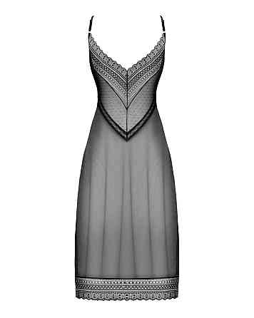 Полупрозрачная длинная Сорочка Obsessive Estiqua chemise M/L, черный, ассиметричный крой Sex Aura Киев