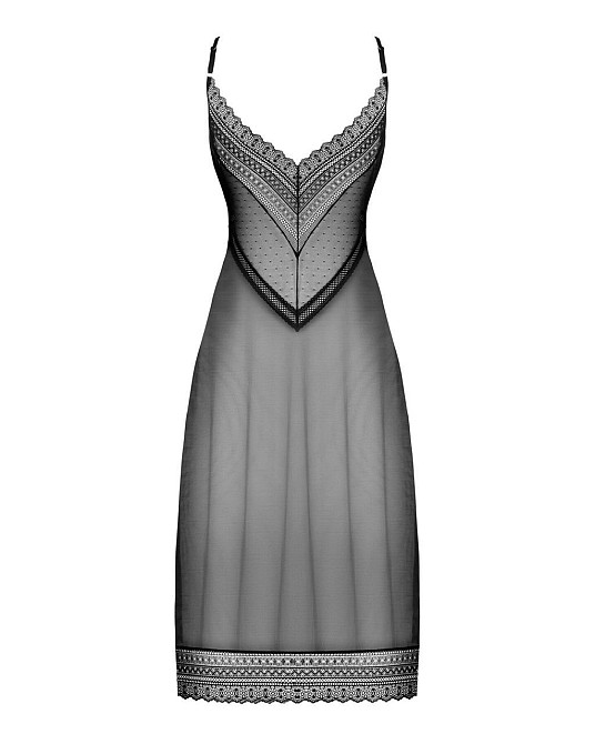 Полупрозрачная длинная Сорочка Obsessive Estiqua chemise M/L, черный, ассиметричный крой Sex Aura Киев - изображение 6