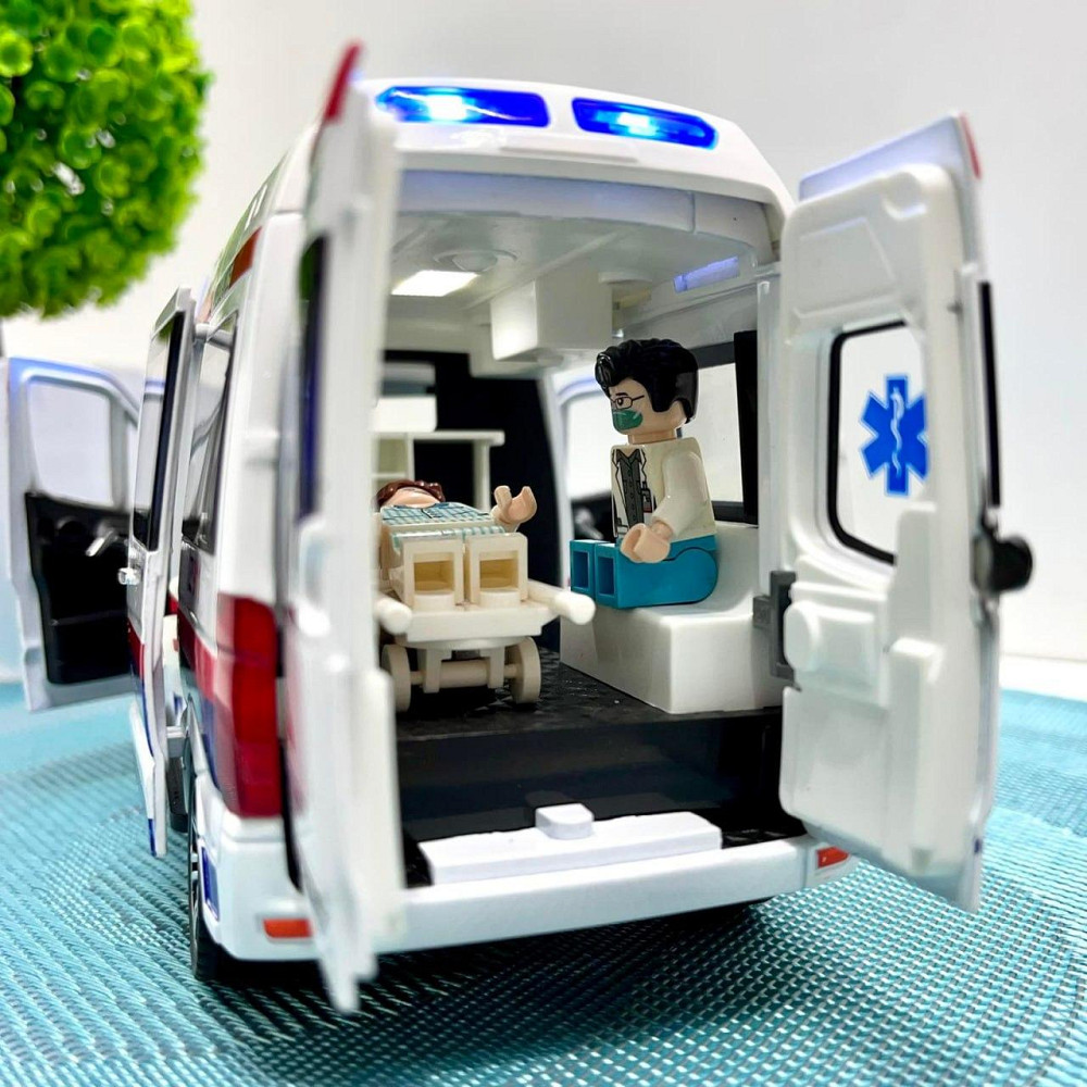 Машинка Mercedes Sprinter Швидка допомога металопластик звук підсвічування інерція відчиняються двері ігрові фігурки Біла (2408 C) Чернігів - фото 8