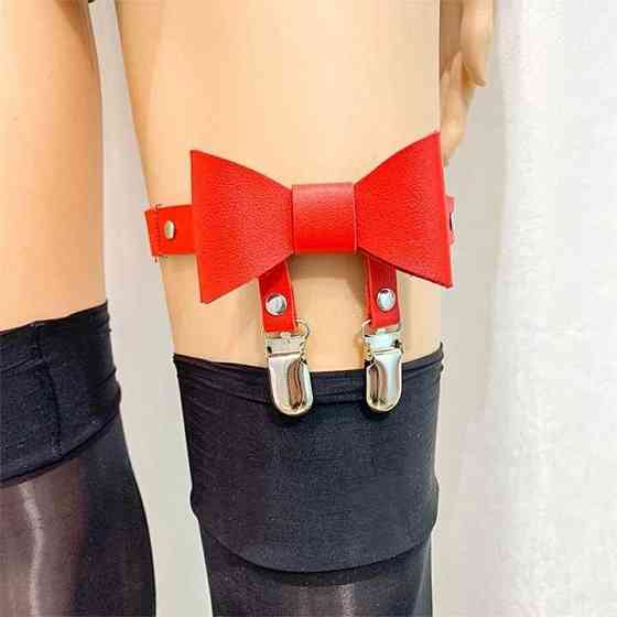 Гартер на 2 ноги з підв'язками для панчох і бантиком 2 шт Червоний Вінниця