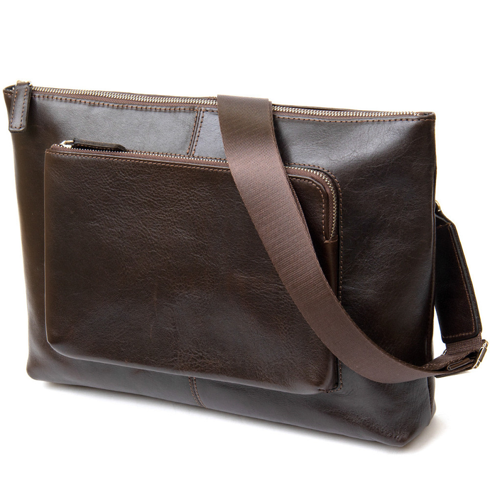Шкіряна чоловіча прямокутна сумка для ноутбука Коричневий (GRANDE PELLE) Київ - фото 11