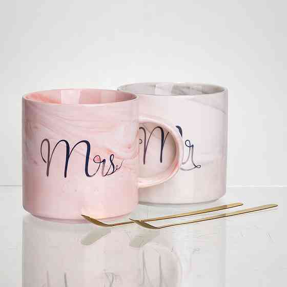 Парные фарфоровые чашки Mr&Mis с ложкой, 400 мл Киев