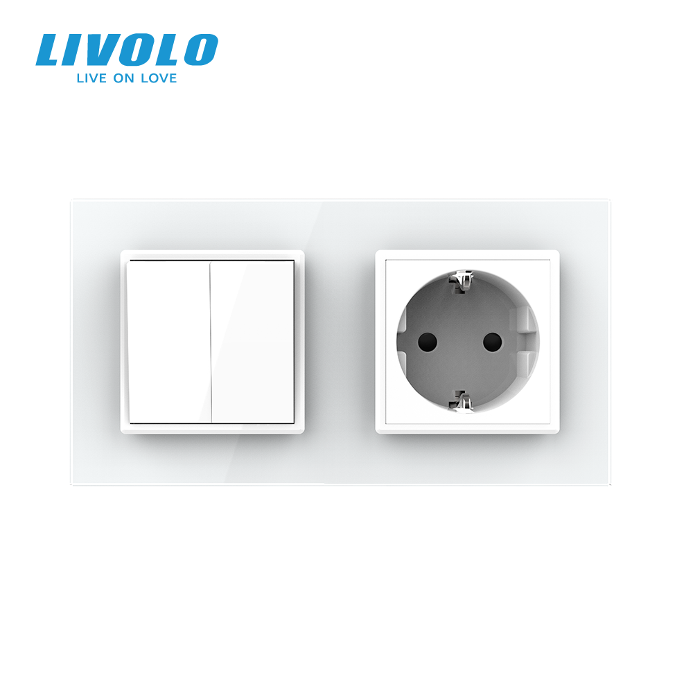 LIVOLO Двоклавішний вимикач з розеткою Livolo білий скло (VL-C7C1EUK2-11) Коломия - фото 6