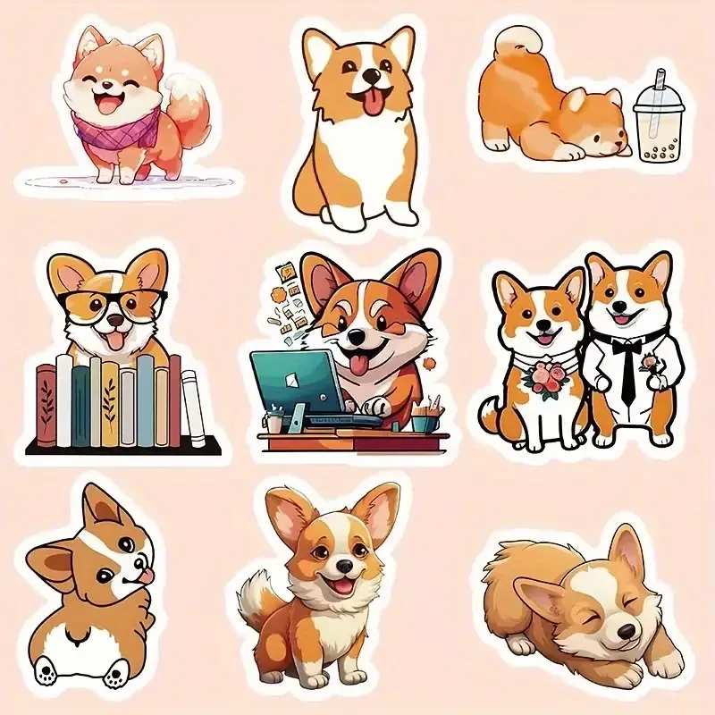 Набор наклеек «Корги» – 50 шт. виниловые водостойкие стикеры с милыми собачками Киев - изображение 6