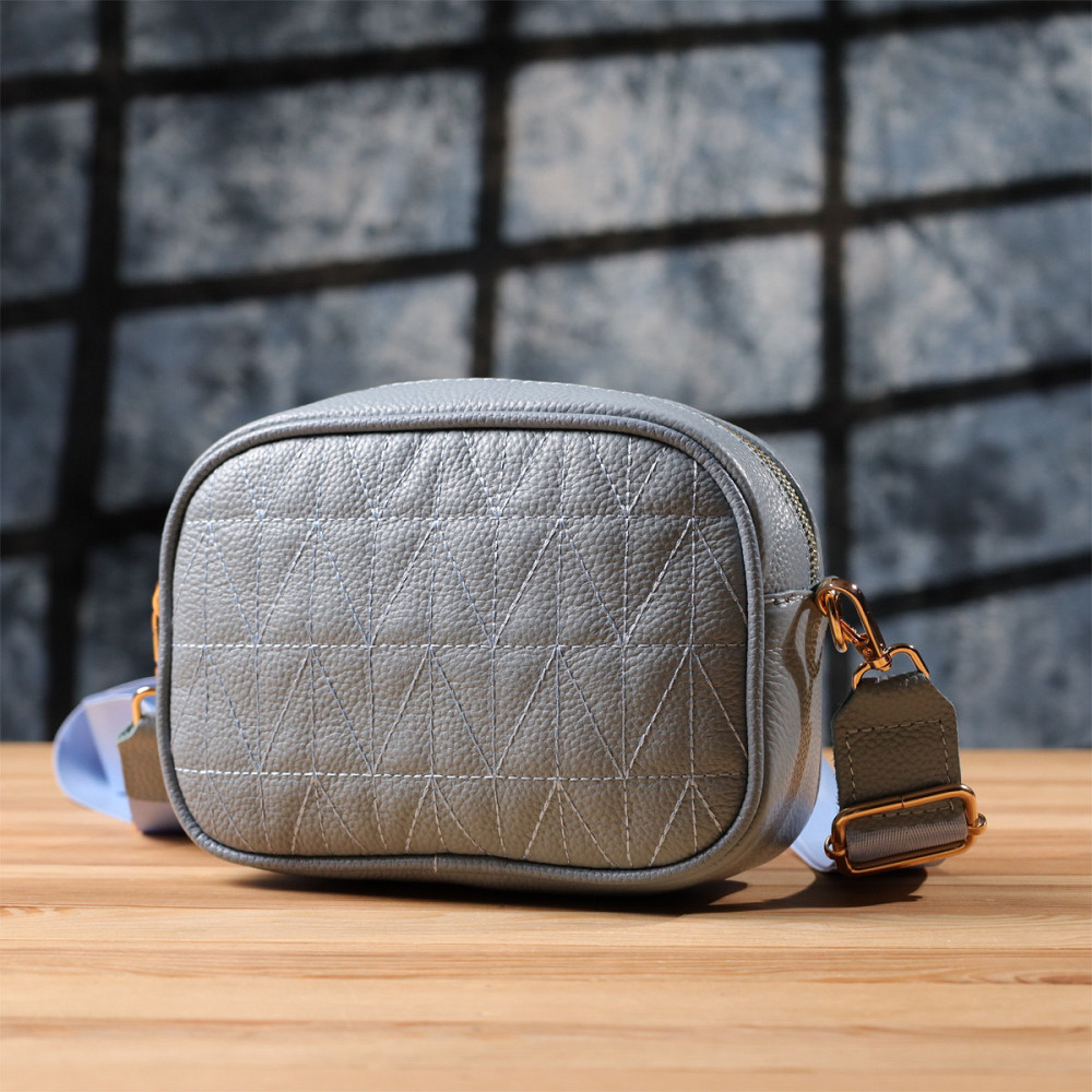 Незвичайна сумка жіноча на кожен день з натуральної шкіри Vintage 22902 Сіро-блакитний Київ - фото 10