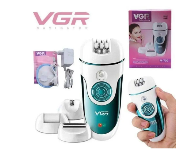 Аккумуляторный Эпилятор VGR V-700 4в1, 3 бритвенные головки, время работы 50 минут (7998) Киев