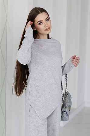 Жіночий костюм з асиметричним лонгслівом "Travel" |  Норма та батал Сірий, 46-48 Київ