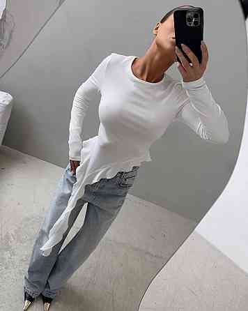 Женский стильный асимметричный лонгслив со шлейфом микродайвинг Одесса