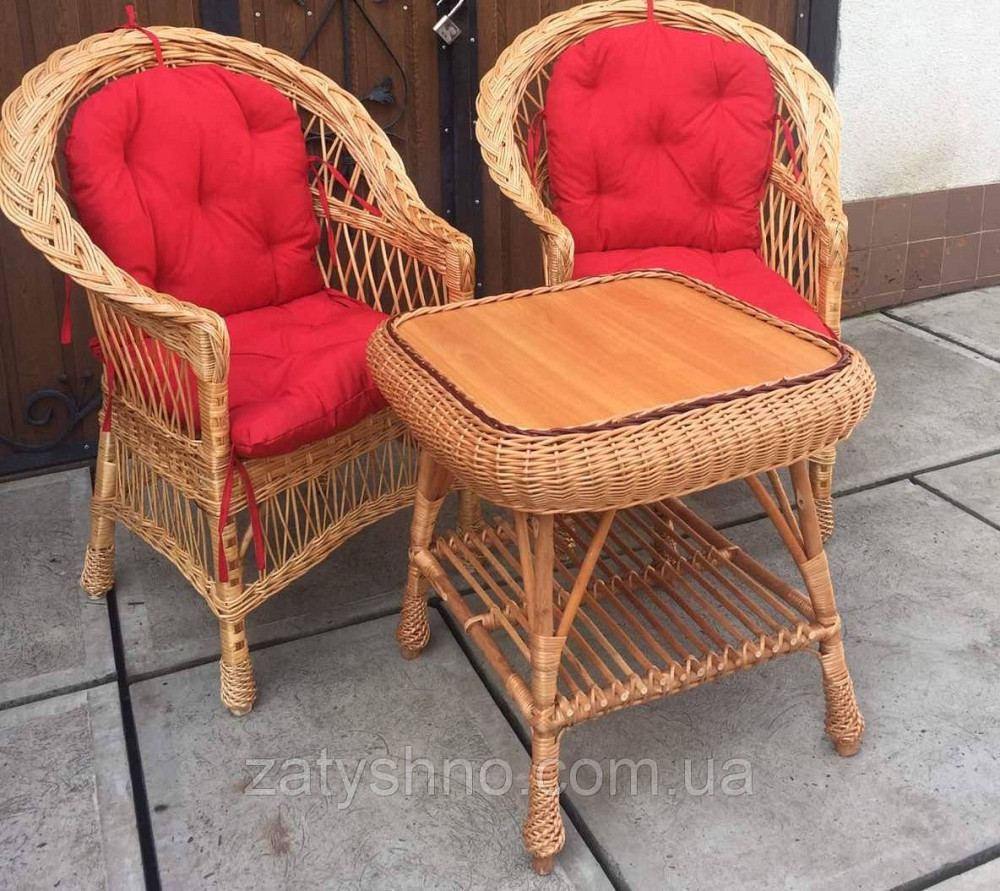 Мебель плетеная с накидками | набор плетеной мебели с подушками | 2 кресла и стол плетеный Киев - изображение 1