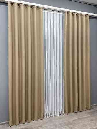 Комплект готових штор VR-Textil Льон-блекаут Льон Мішковина № 292ш Бежевий 100х240см 2 шт (39-043) Київ
