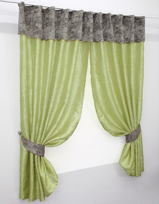 Кухонные шторы VR-Textil № 073к с ламбрекеном и подхватами салатовый с кофейно-серым 270х170 см ( 52-0297) Киев - изображение 2