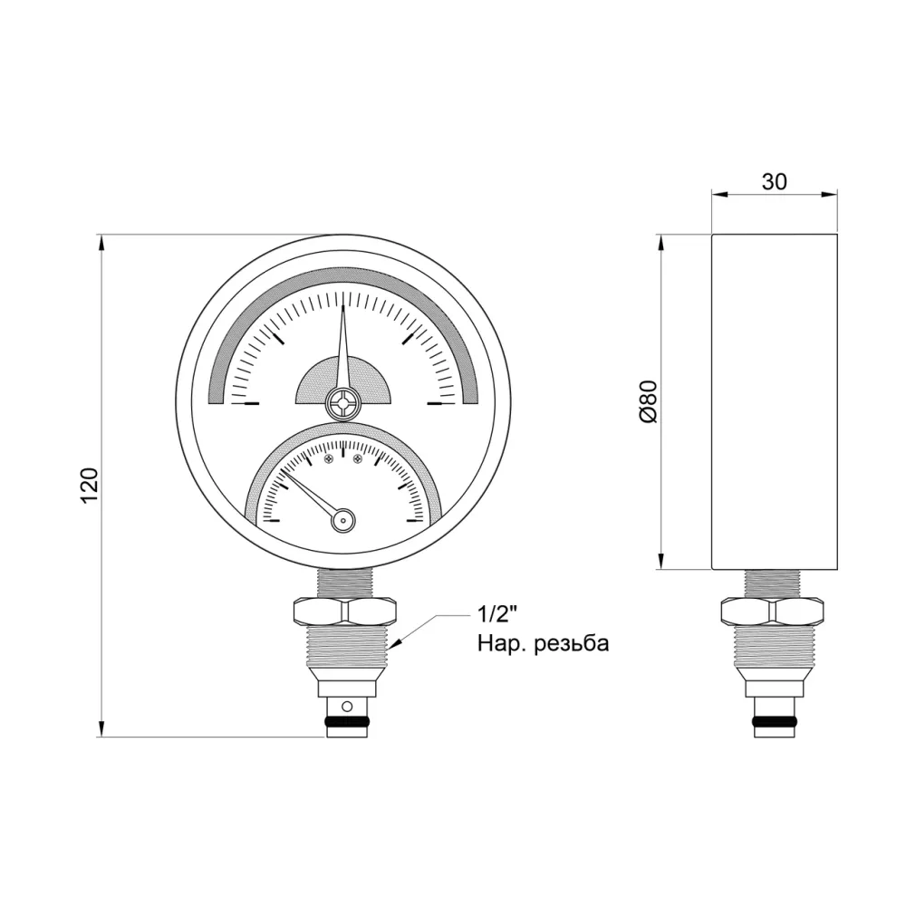 Термоанометр Thermo Alliance Standart 80 мм 1/2", нижнє під'єднання SD1724B Київ - фото 12