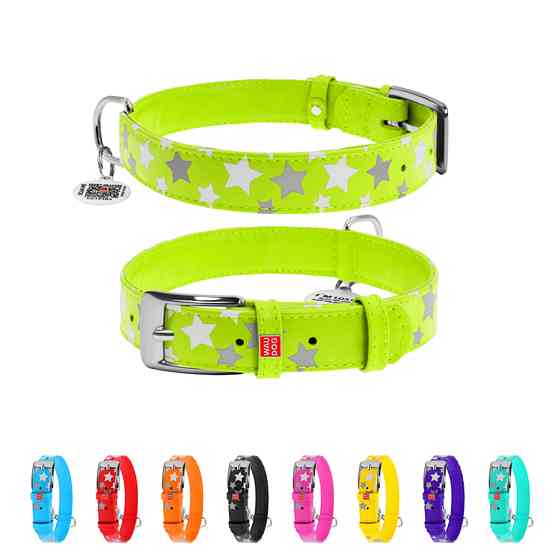 Нашийник для собак шкіряний WAUDOG Glamour з QR паспортом, візерунок "Зірочка", світлонакопичув Коломыя