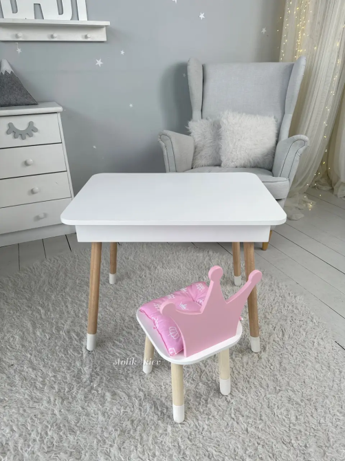 Детский столик с ящиком для карандашей + стульчик Корона (Белый с розовым) Винница - изображение 6