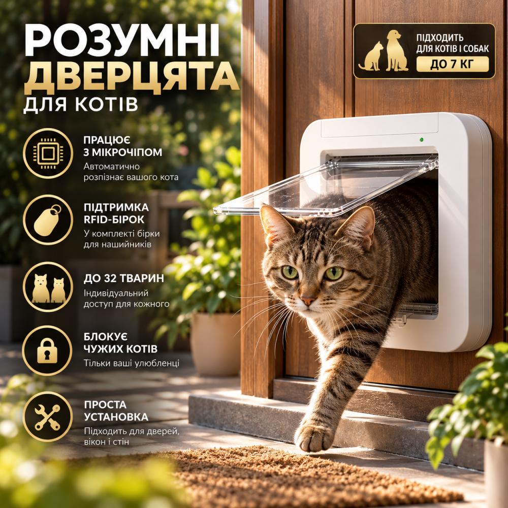 Дверцята SureFlap DualScan для котів з мікрочіпом, контроль входу та виходу, пам'ять 32 тварини, отвір 120×142 мм Київ - фото 1