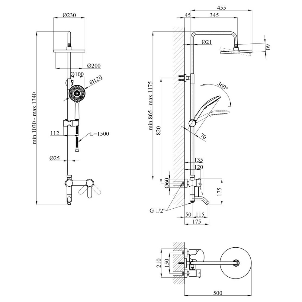 Душевая система настенного монтажа Agua Elposo — INOX064AM с изливом, графит Киев - изображение 10
