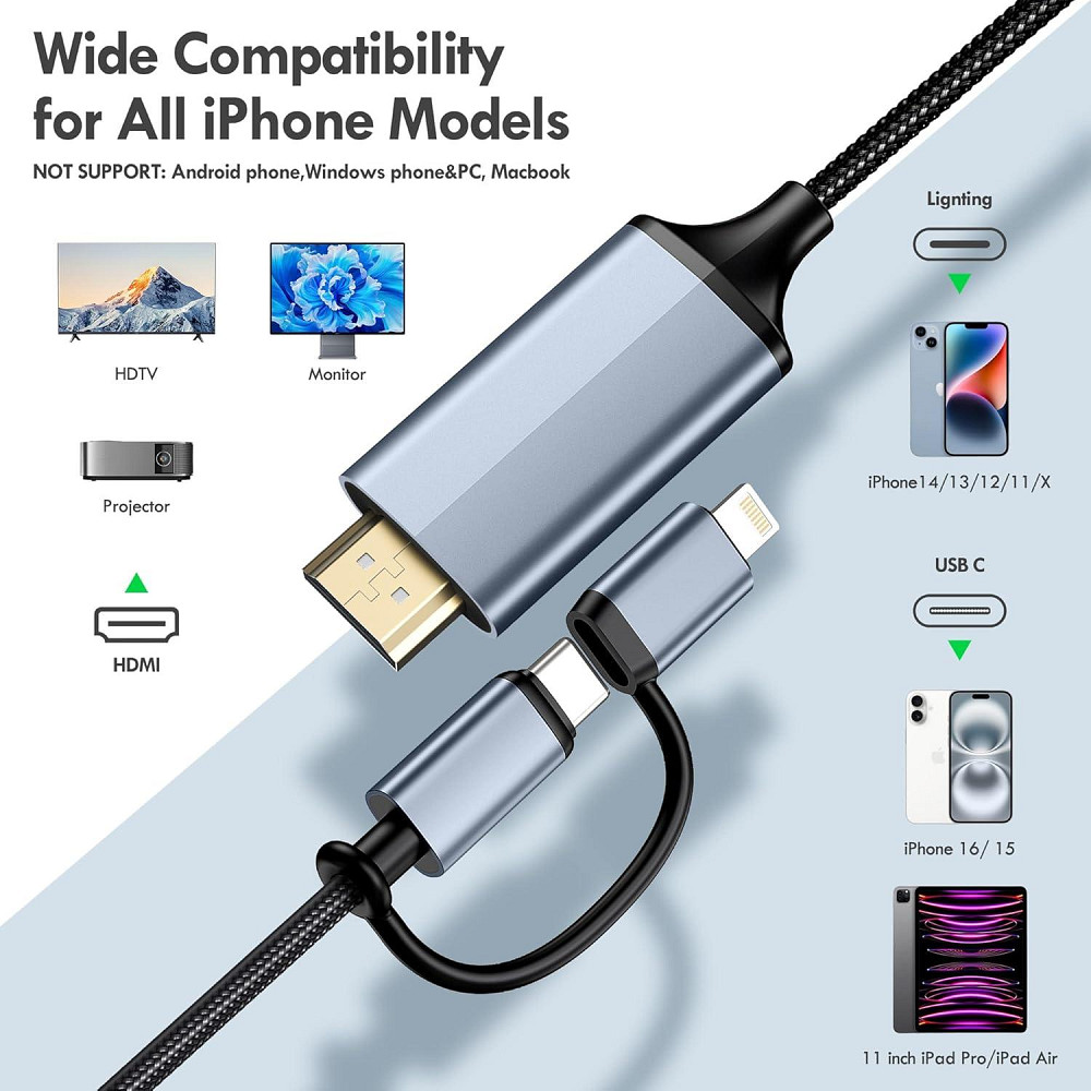 Кабель перехідник 2-в-1 Lightning / Type-C - HDMI 2м Луцьк - фото 4