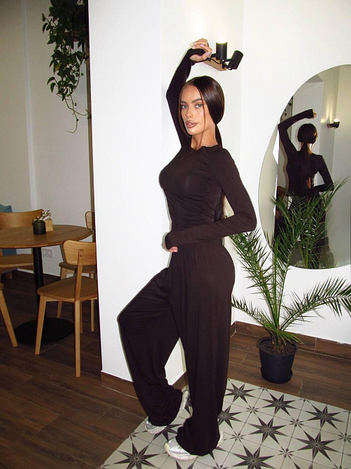 Женский базовый прогулочный костюм двойка: лонгслив и штаны турецкая вискоза Шоколад, 48/50 Одесса - изображение 6