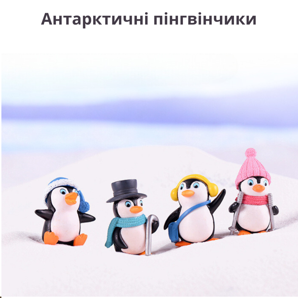 Миниатюрные фигурки Пингвины для декора, флорариума,  хендмейда, микроландшафта и творчества. Набір Пінгвін рожева шапка Одесса - изображение 2