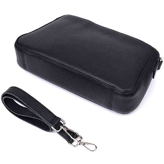 Жіноча сумка багет з ланцюжком і ремінцем який знімається з зернистої натуральної шкіри Shvigel 22837 Чорна Київ