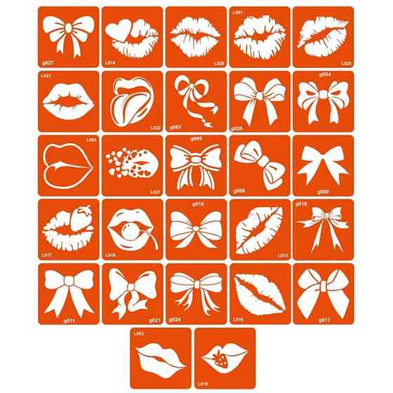 Набор трафаретов для био-тату «G+L - бантики и губы» g-L_simple_5x5_27_1 Винница