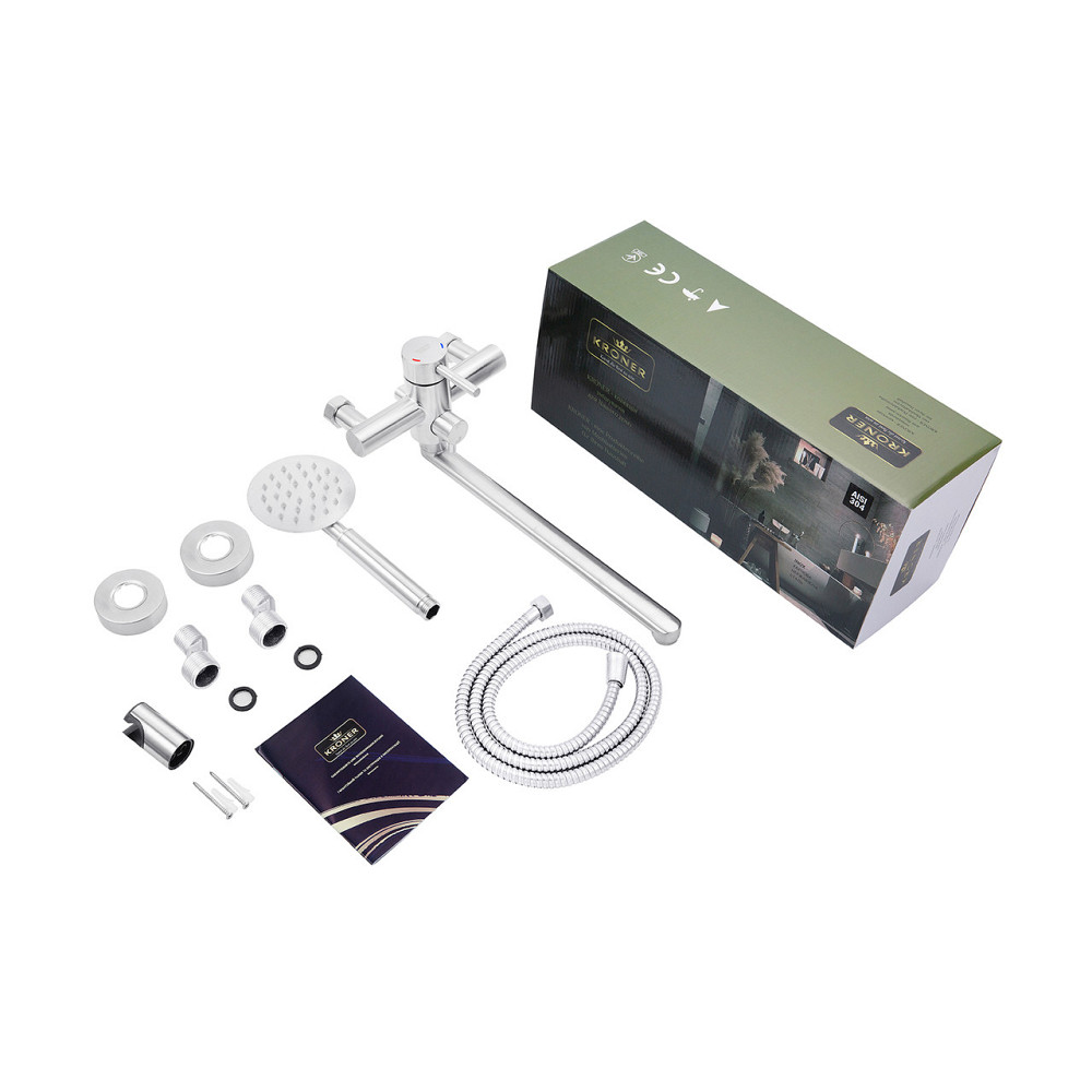 Змішувач для ванни з душовим гарнітуром Kroner KRP Edelstahl Klassisch - ESG070 сатин Київ - фото 7