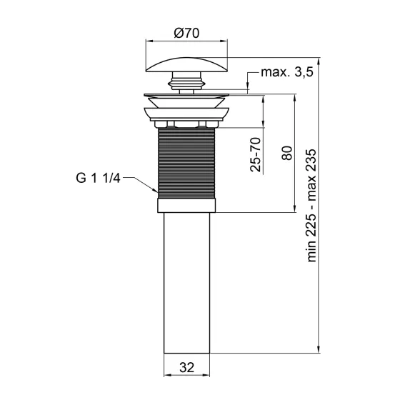 Донний клапан для раковини Qtap PU02 225х70х70 White Київ
